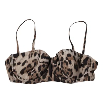 Pre-owned Dolce & Gabbana Brown Leopard Nylon Balconcino Bra Women's Underwear ()