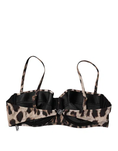 Pre-owned Dolce & Gabbana Brown Leopard Nylon Balconcino Bra Women's Underwear ()