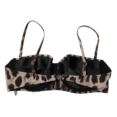 Pre-owned Dolce & Gabbana Brown Leopard Nylon Balconcino Bra Women's Underwear ()