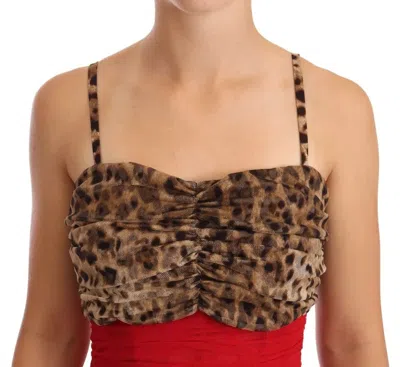 Dolce & Gabbana Brown Leopard Red Tulle Sheath Midi Women's Dress In Animal Print