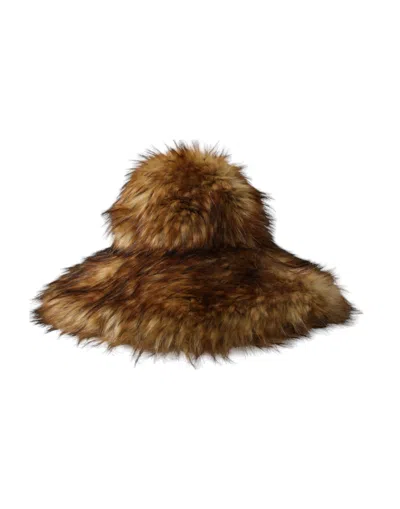 Dolce & Gabbana Brown Modacrylic Faux Fur Bucket Women's Hat In Brown