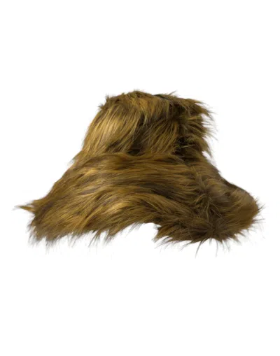 Dolce & Gabbana Brown Modacrylic Faux Fur Bucket Women's Hat In Brown