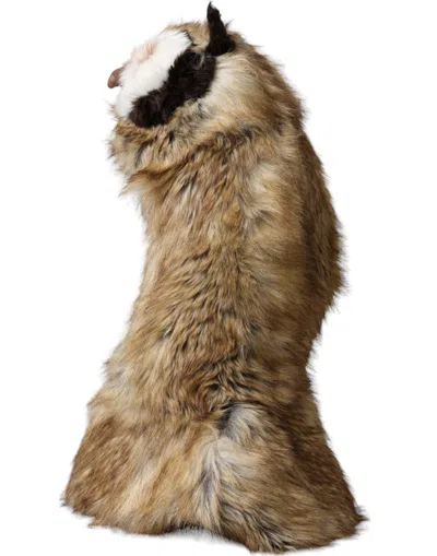 Dolce & Gabbana Brown Owl Faux Fur Whole Head Cap Women's Hat In Brown