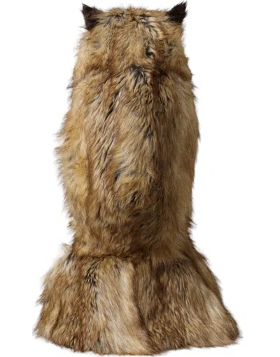 Dolce & Gabbana Brown Owl Faux Fur Whole Head Cap Women's Hat In Brown