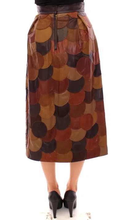 Dolce & Gabbana Brown Patchwork Leather Straight Skirt In Multi