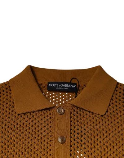 Pre-owned Dolce & Gabbana Brown Perforated Collared Short Sleeves Men's T-shirt ()
