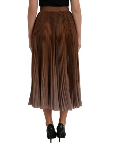 Dolce & Gabbana Brown Polyester Pleated High Waist Midi Skirt In Brown