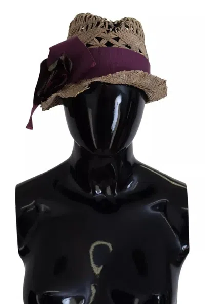 Pre-owned Dolce & Gabbana Brown Ribbon Floral Embellished Straw Women's Hat ()
