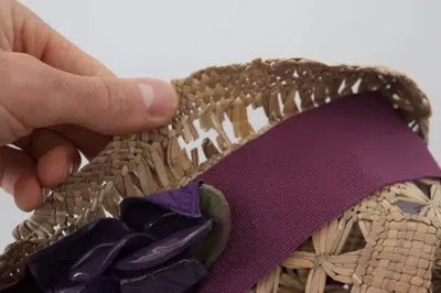 Pre-owned Dolce & Gabbana Brown Ribbon Floral Embellished Straw Women's Hat ()