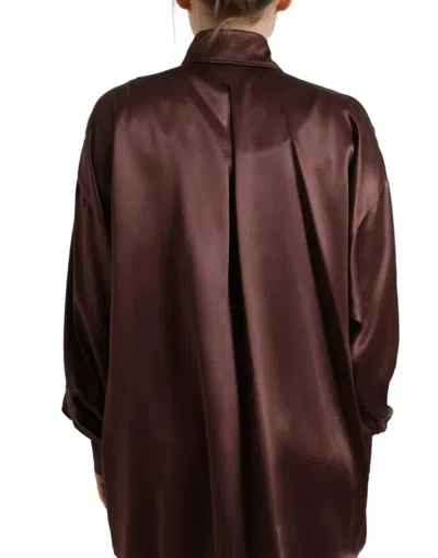 Pre-owned Dolce & Gabbana Brown Silk Collared Long Sleeves Top Women's Blouse ()