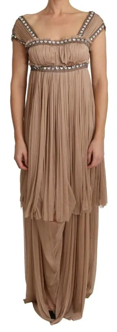 Pre-owned Dolce & Gabbana Brown Silk Sleeveless Shift Maxi Women's Dress ()