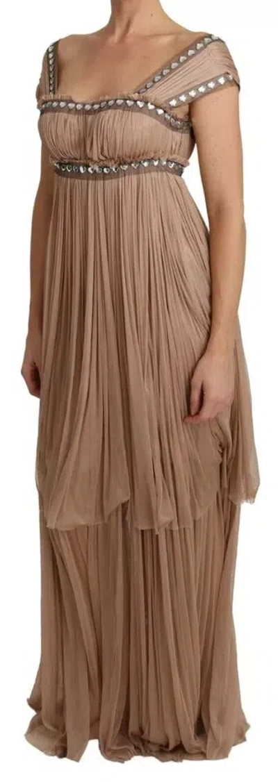 Pre-owned Dolce & Gabbana Brown Silk Sleeveless Shift Maxi Women's Dress ()