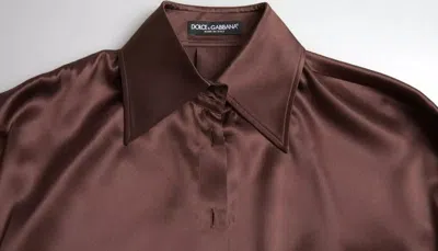 Pre-owned Dolce & Gabbana Brown Silk Collared Long Sleeves Top Women's Blouse ()