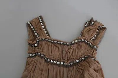 Pre-owned Dolce & Gabbana Brown Silk Sleeveless Shift Maxi Women's Dress ()