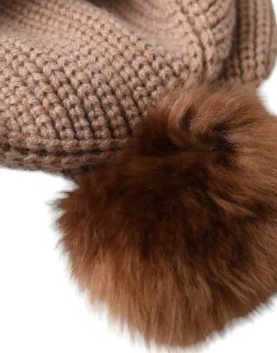 Dolce & Gabbana Brown Solid Knitted Fur Ball Winter Beanie Hat In Brown