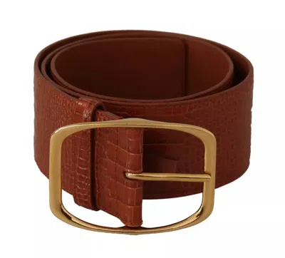 Pre-owned Dolce & Gabbana Brown Wide Waist Design Leather Gold Metal Buckle Women's Belt ()