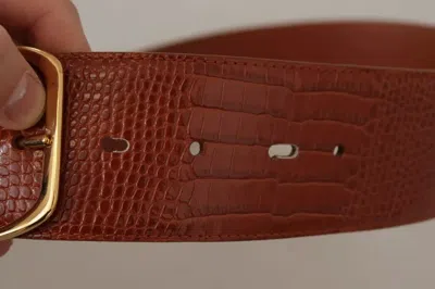 Pre-owned Dolce & Gabbana Brown Wide Waist Design Leather Gold Metal Buckle Women's Belt ()