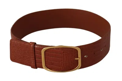 Pre-owned Dolce & Gabbana Brown Wide Waist Design Leather Gold Metal Buckle Women's Belt ()