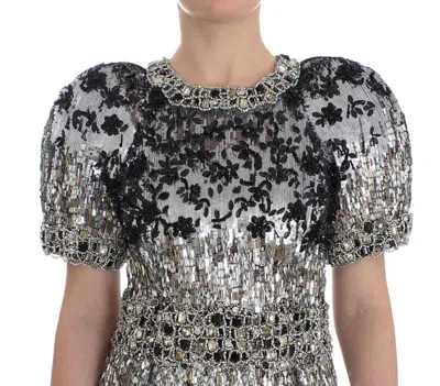 Dolce & Gabbana Crystal Silver Runway Handmade Women's Dress In Silver