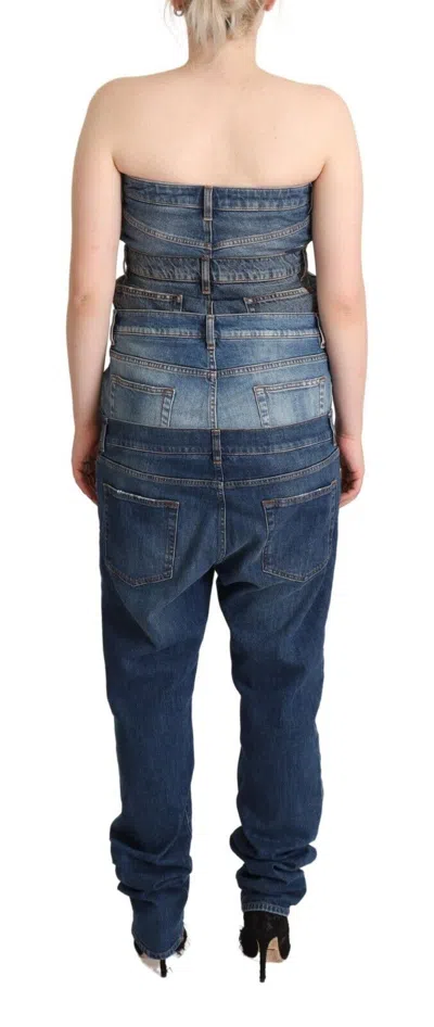 Dolce & Gabbana Dark Blue Cotton Strapless Denim Jumpsuit Dress In Blue