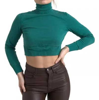 Pre-owned Dolce & Gabbana Dark Green Turtleneck Cropped Pullover Women's Sweater ()
