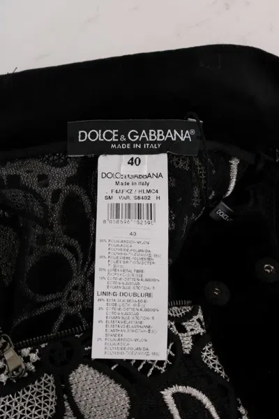 Dolce & Gabbana Floral Macramé Lace Crystal Button Women's Skirt In Black