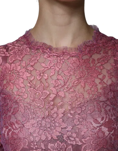 Pre-owned Dolce & Gabbana Fuchsia Floral Lace Long Sleeve Maxi Women's Dress () In Pink