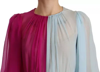Pre-owned Dolce & Gabbana Fuchsia Light Blue Silk Two Tone Midi Women's Dress () In Pink