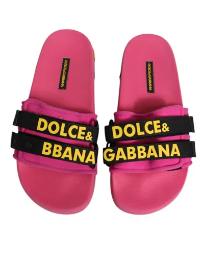 Pre-owned Dolce & Gabbana Fuchsia Neoprene Slides Flats Beachwear Women's Shoes () In Pink