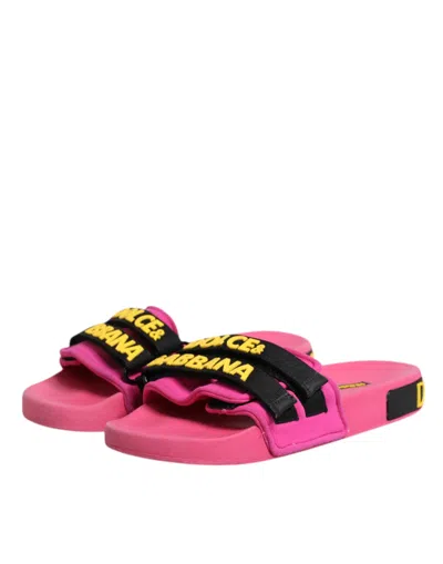Pre-owned Dolce & Gabbana Fuchsia Neoprene Slides Flats Beachwear Women's Shoes () In Pink
