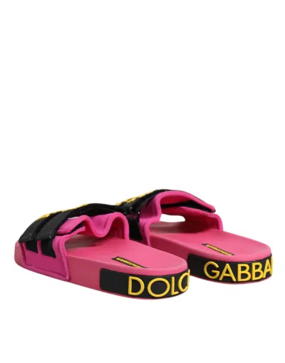 Pre-owned Dolce & Gabbana Fuchsia Neoprene Slides Flats Beachwear Women's Shoes () In Pink