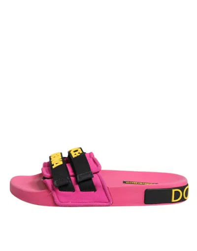 Pre-owned Dolce & Gabbana Fuchsia Neoprene Slides Flats Beachwear Women's Shoes () In Pink