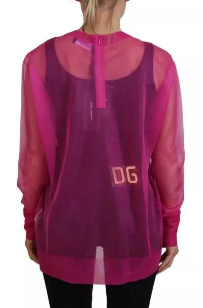 Pre-owned Dolce & Gabbana Fuchsia Polyester Crewneck Pullover Women's Sweater () In Pink