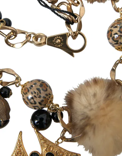 Dolce & Gabbana Gold Black Crystals Lapin Fur Filigree Chocker Women's Necklace In Gold