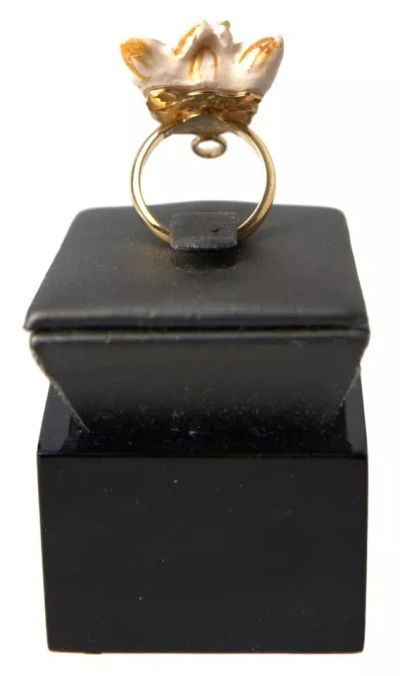 Pre-owned Dolce & Gabbana Gold Brass Resin Beige Dog Pet Accessory Women's Ring ()