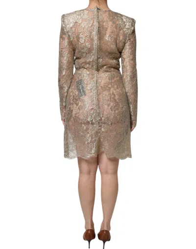 Dolce & Gabbana Gold Floral Lace A-line Sheath Mini Women's Dress In Gold