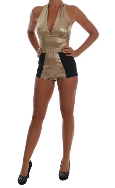 Dolce & Gabbana Gold Silk Stretch Romper Body In Gold