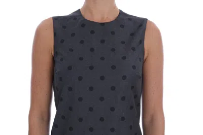 Dolce & Gabbana Gray Polka Dotted Sheath Wool Women's Dress In Black