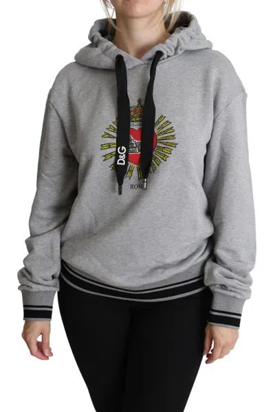 Dolce & Gabbana Gray Printed Hooded Exclusive Logo Women's Sweater In Gray