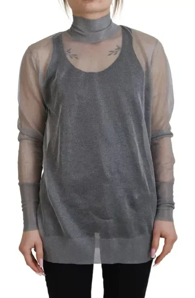Pre-owned Dolce & Gabbana Gray See Through Turtleneck Pullover Women's Sweater ()