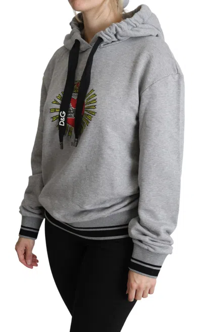 Dolce & Gabbana Gray Printed Hooded Exclusive Logo Women's Sweater In Gray