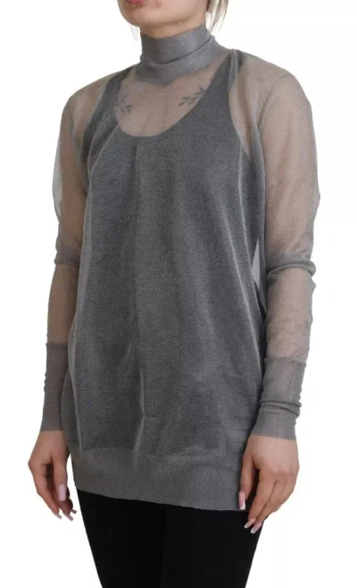 Pre-owned Dolce & Gabbana Gray See Through Turtleneck Pullover Women's Sweater ()