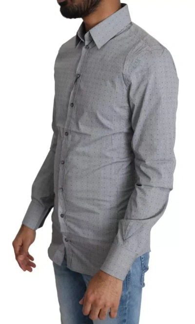 Pre-owned Dolce & Gabbana Gray Sicilia Dotted Semi Fitted Formal Men's Shirt ()