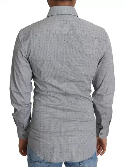 Pre-owned Dolce & Gabbana Gray Sicilia Dotted Semi Fitted Formal Men's Shirt ()