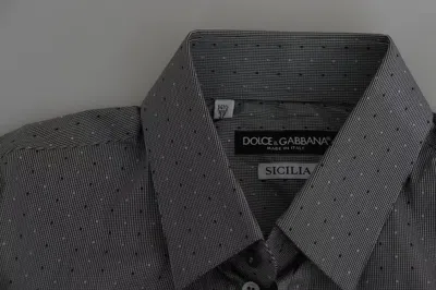 Pre-owned Dolce & Gabbana Gray Sicilia Dotted Semi Fitted Formal Men's Shirt ()