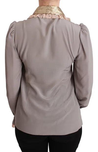 Dolce & Gabbana Elegant Silk Blend Sequin Collar Shirt In Gray