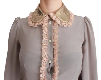 Dolce & Gabbana Elegant Silk Blend Sequin Collar Shirt In Gray