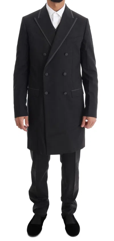 Dolce & Gabbana Black Wool Stretch 3 Piece Two Button Suit In Gray