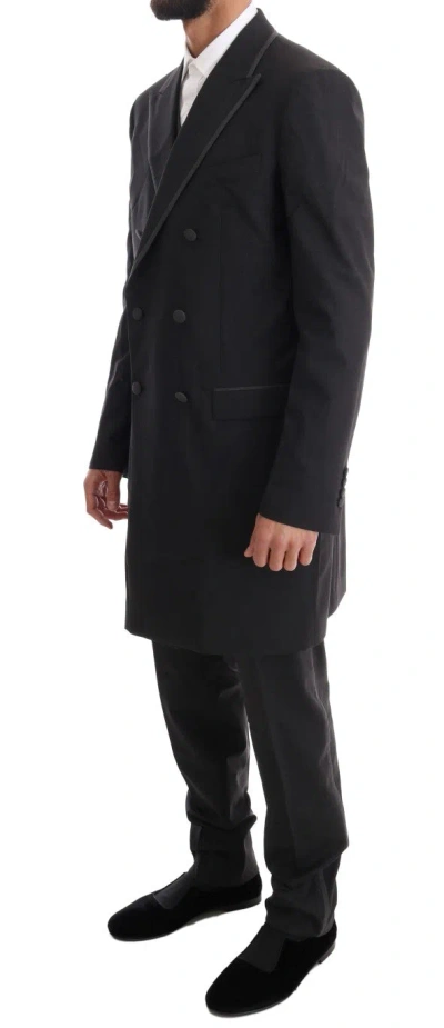 Dolce & Gabbana Black Wool Stretch 3 Piece Two Button Suit In Gray