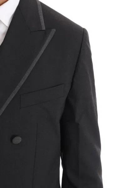 Dolce & Gabbana Black Wool Stretch 3 Piece Two Button Suit In Gray